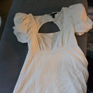 Forever 21 White Puff Sleeve , Open Back Dress